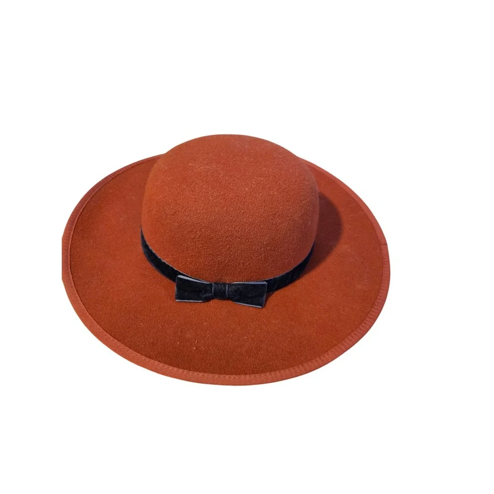 Janie and Jack Kids Hat, Rust Felt Bow, Girls Size 4 to 5, Elegant Autumn Preppy